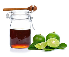 lemon and honey on white background.