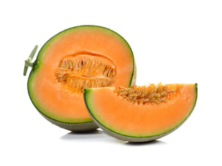 Ripe cantaloupe melon on white background