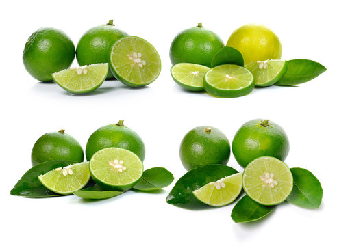 Fresh lime and slice, Isolated on white background