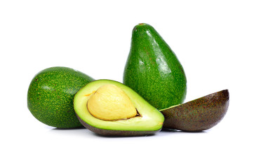 Fresh avocados on white background.