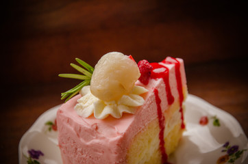 peice of creme cake with litchi