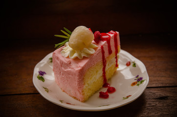 peice of creme cake with litchi