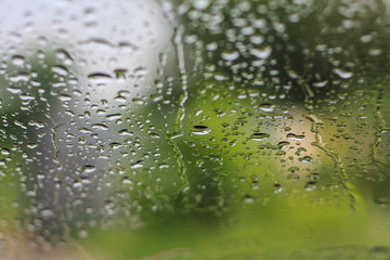 Natural water drops on glass