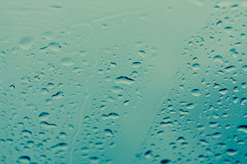Natural water drops on glass