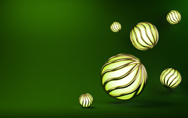3d glowing balls on a green background