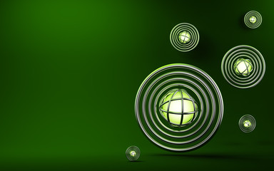 3d glowing balls on a green background
