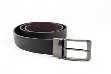 Men leather belt on white background.