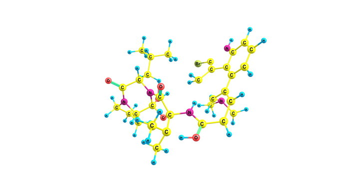 Bromocriptine molecular structure isolated on white