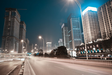 City building street scene and road of night scene