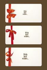 Set of gift cards with red elegant bows