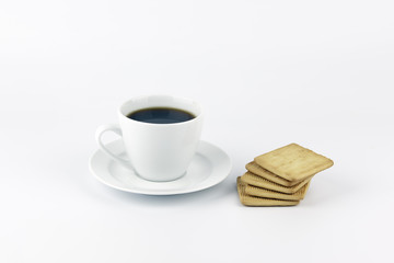 Coffee mug with cookies on a white background