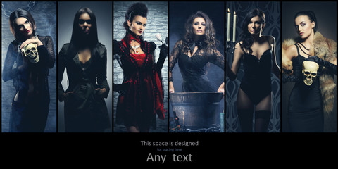 Set of different women. Halloween creatures collection.
