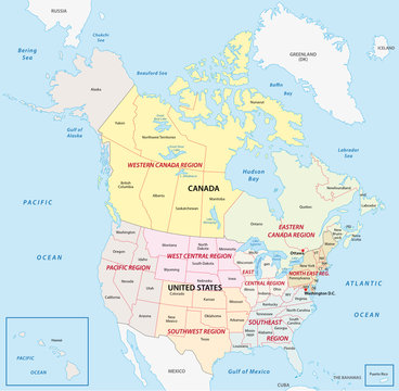 united states and canada regional map