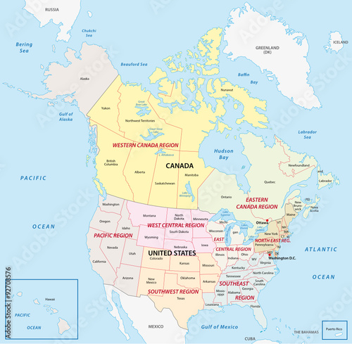"united states and canada regional map" Stock image and royalty-free ...