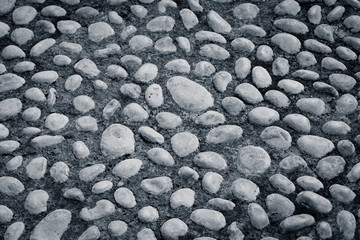 Floor walkway made of small pebbles