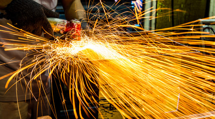 Angle grinder sparks close-up