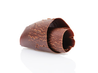 dark chocolate curl isolated on white
