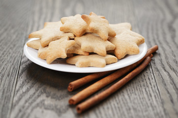 christmas cookies on rustic wood table