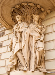 The allegorical sculptures depicting Sailing and Arts and decorate one of the oldest buildings in St. Petersburg