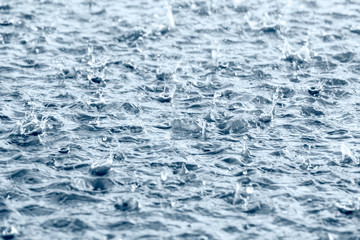 drops of heavy rain on water