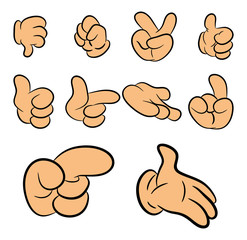 Image of cartoon human gloves hand gesture set. Vector illustration isolated on white background.