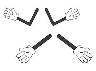 Image of cartoon human gloves hand with arm gesture set. Vector illustration isolated on white background.