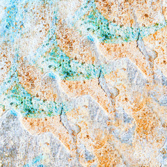 blue texture or background wall of shabby paint and plaster crac