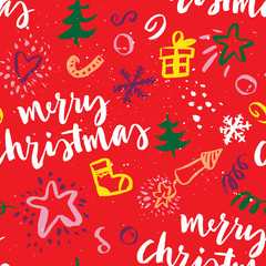 Seamless Christmas pattern. The pattern is painted with a brush.