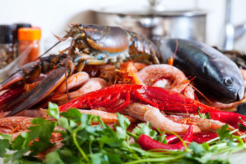 Still life with  raw seafoods