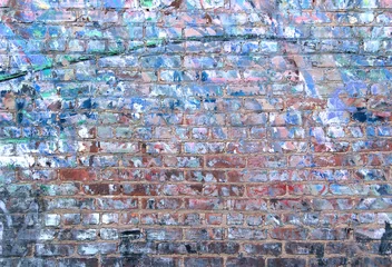 Photo sur Plexiglas Graffiti Grunge brick wall textured background with weathered blue paint