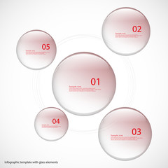 Five glass rings template with red color