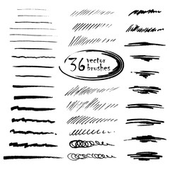 Fototapeta 36 vector art brushes. Hand drawn ink brushes with rough edges. obraz