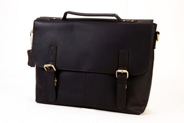 black  leather executive bag ideal for corporate world isolated on white available with clipping path