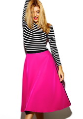 Funny crazy glamor stylish sexy smiling beautiful blond young woman model in pink hipster clothes in studio