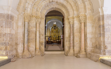Looking through the door of the church, Real Monastery de San Zoilo on the Camino de Santiago