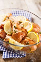 Chicken with lemon and parsley, uncooked