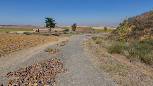 Arrow made of stones by pilgrims on the Camino de Santiago near Sahagun