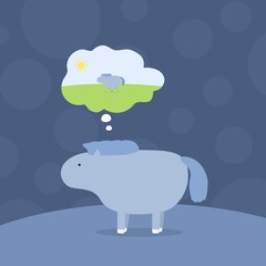 Cute pony card vector, horse dreams of summer