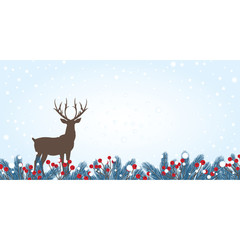 Wintry Background with Fir Twigs and Reindeer