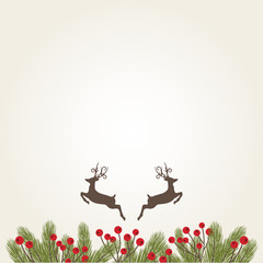 Christmas Background with Fir Branches and Reindeers