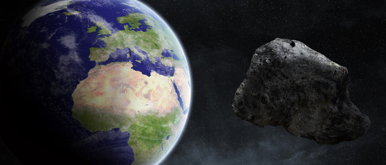 Asteroids threat over planet earth © sdecoret