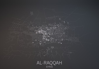 Cartina Al-Raqqah, vista satellitare, sezione 3d, Siria