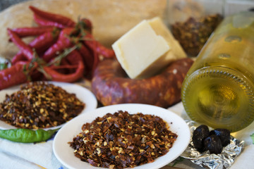 crushed red pepper and salami
