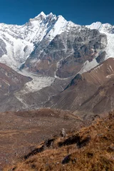 Naadloos Fotobehang Airtex Shishapangma Uitzicht op de Langtang-vallei met Mt. Kimshung en Langtang Lirung-gletsjer op de achtergrond, Langtang, Bagmati, Nepal