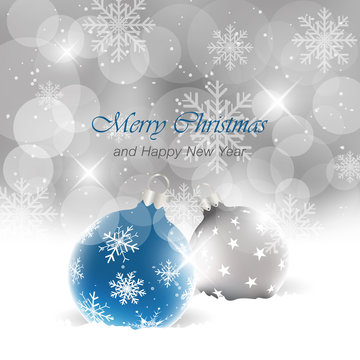 Christmas background with balls, light, stars, snowfall and snowflakes. Happy New Year vector illustration.