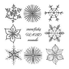 Set of different hand drawn snowflakes
