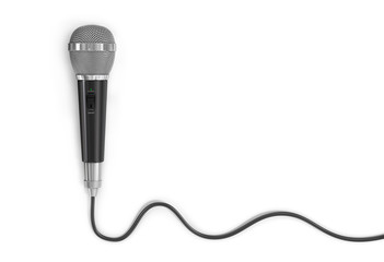 Concept of analog signal. Microphone with cord in the form of an