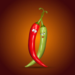 Red and green chilli peppers with smiles