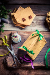 Decorating Christmas gingerbread cottage