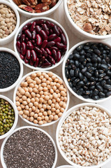 Fototapeta premium collection set of beans, legumes, peas, lentils on ceramic bowl